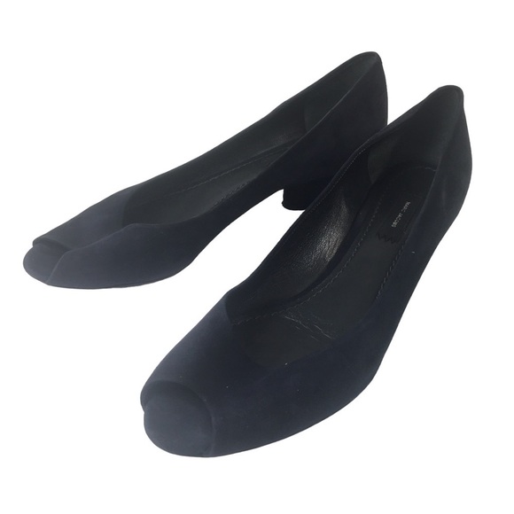Marc Jacobs blue suede peep-toe pumps chunky low heel Size 37.5 / 7.5 - Picture 2 of 9